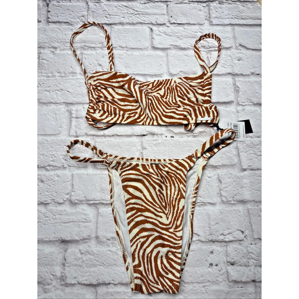 Kendall & Kylie XL Brown Rust  Abstract Tiger Zebra Animal Bikini NWT